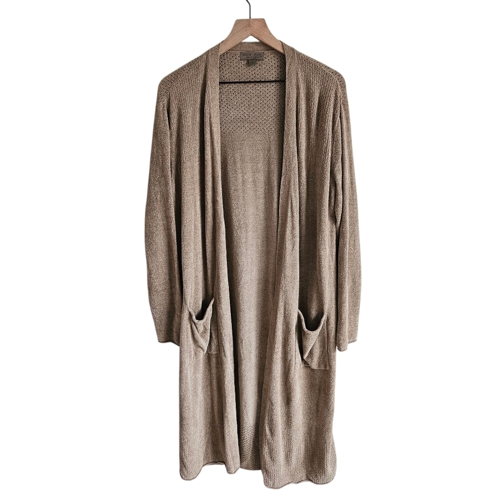 Barefoot Dreams CozyChic Ultra Lite Tan Open Stitch Long Cardi Sweater